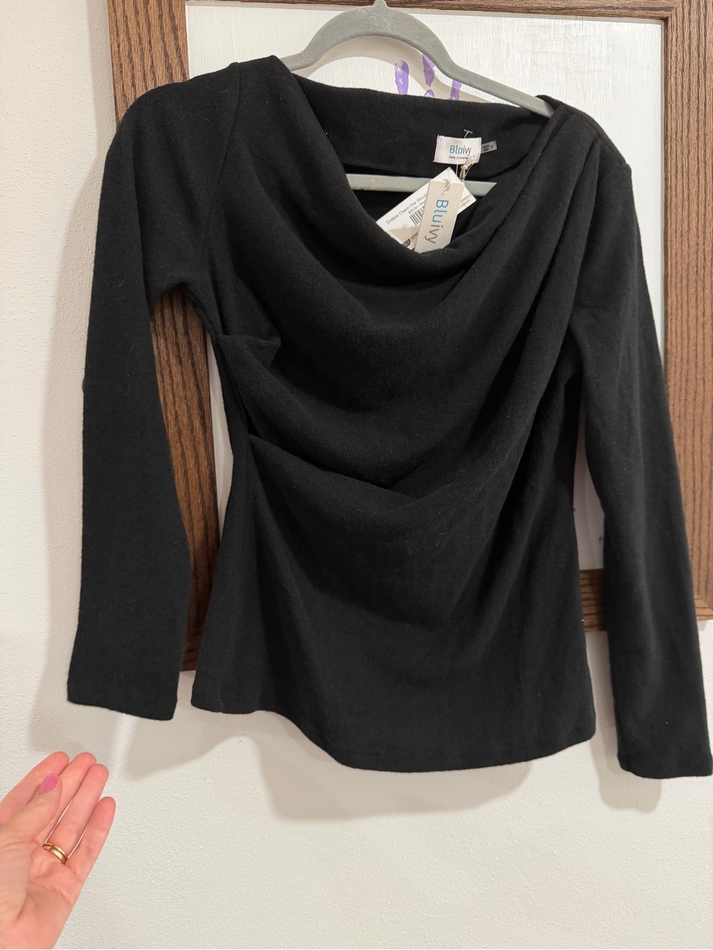 Bluivy Black Draped Cowl Sweater Top